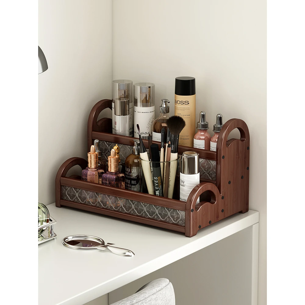 桌面置物架多层藤编家用厨房宿舍办公室工位小型化妆品台面收纳架