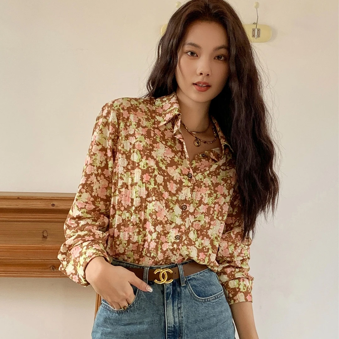 鑫燃KIKI 复古印花外套吸汗小众设计感衬衣 8732 VY