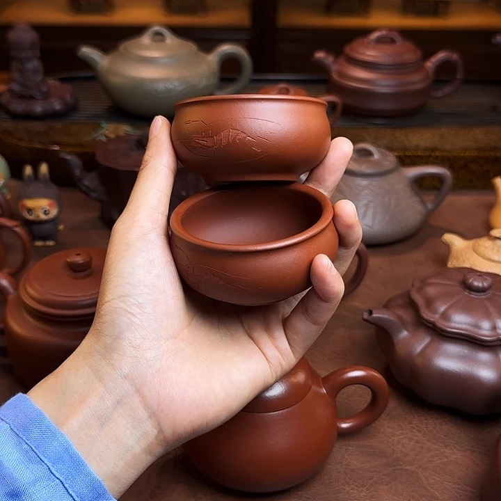 茶壶紫砂主人杯，朱泥