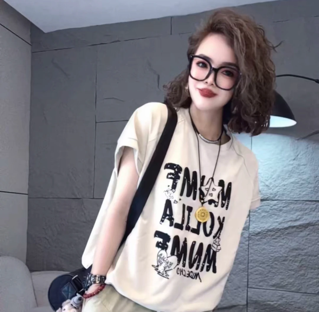 2025夏季新款百搭印花字母宽松圆领短袖T恤