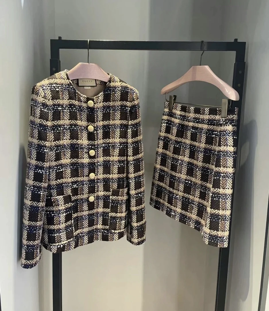 未使用 GUCCI/古驰 qq477  羊毛 粗花呢半裙 42码