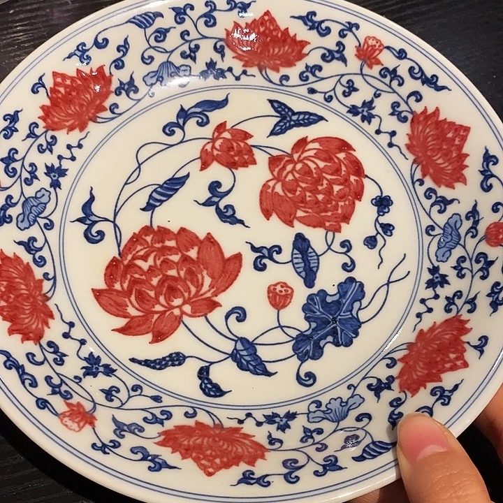 摆件陶青花釉里红一粟莲