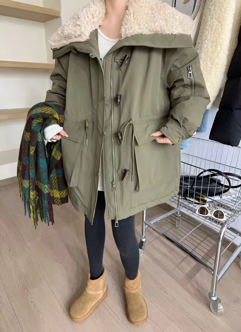 恩熙·新款翻领牛角扣派克服外套83258