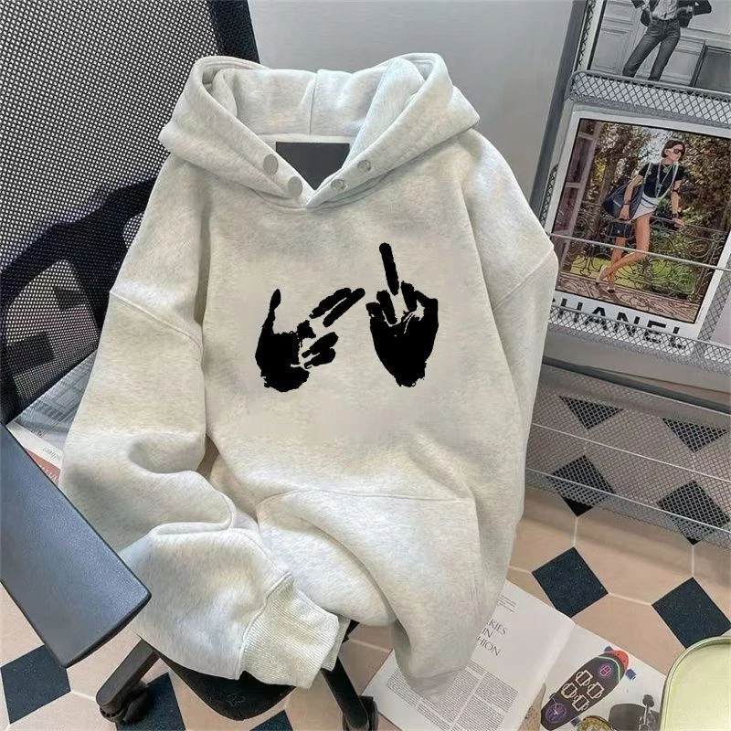 【ZHAP】450G重磅显瘦纽扣连帽卫衣女花灰色秋天卫衣校园风加绒加厚