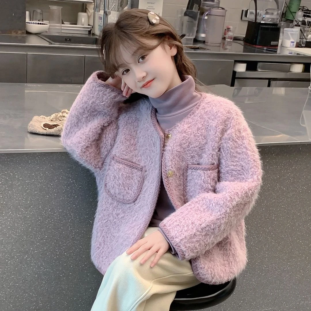 女童秋冬外套2025新款儿童洋气女宝冬季小香风外套打底衫两件套潮