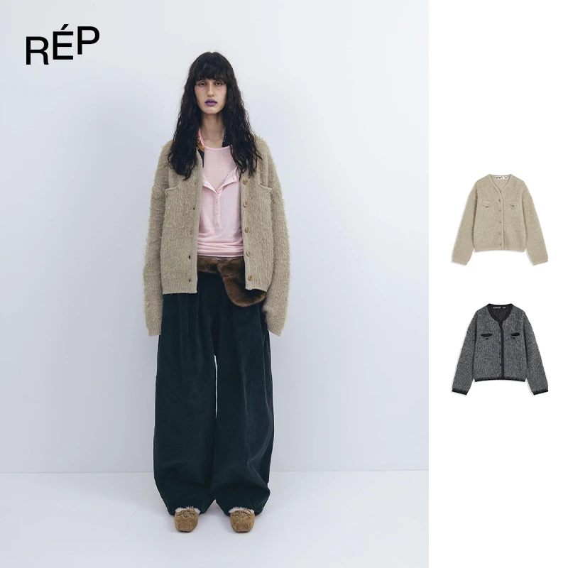 REP-OPEN YY设计师品牌米色/灰色毛茸茸开衫夹克 25FW秋冬新品