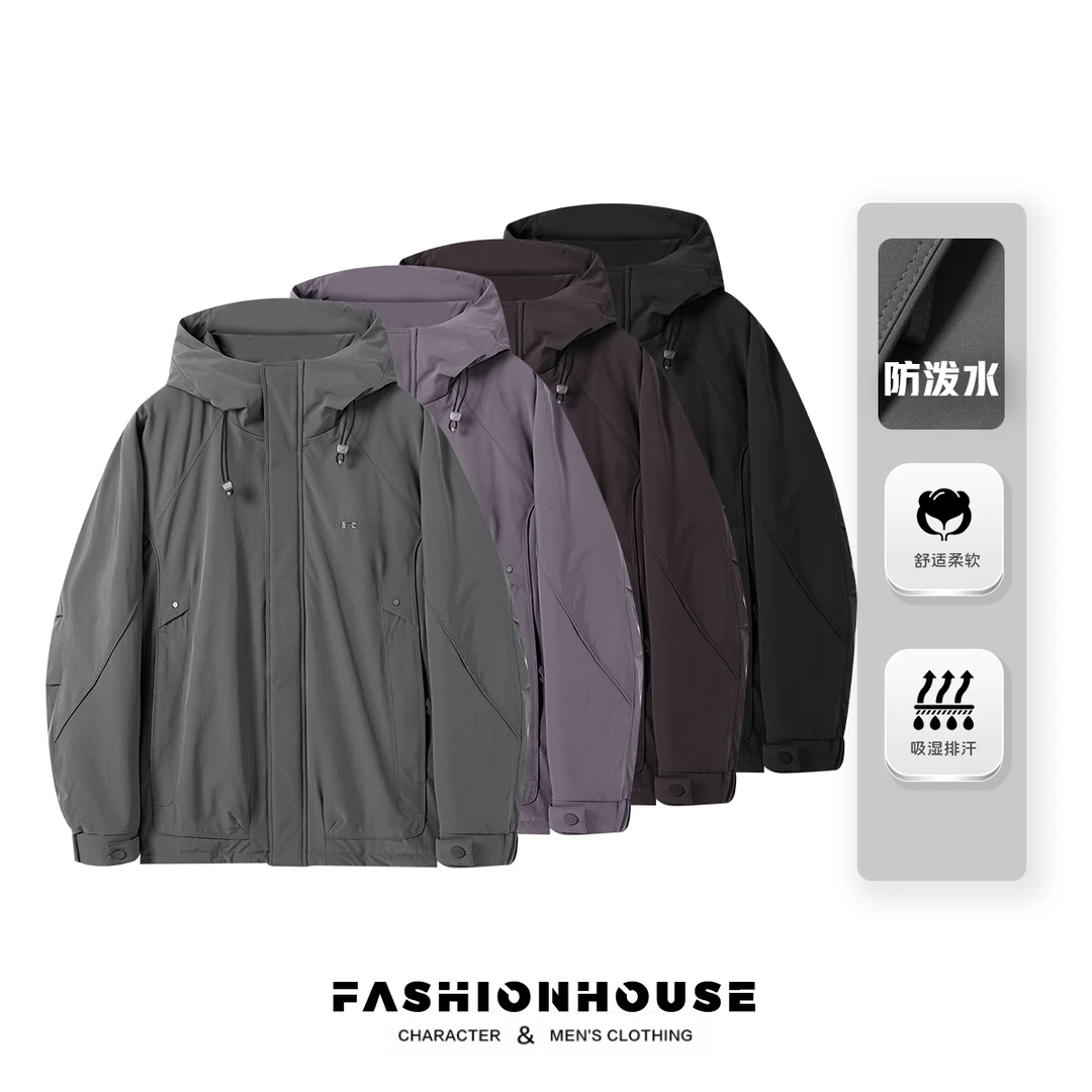 加棉加厚秋季棉服男士外套连帽休闲风简约时尚上衣冲锋衣F2569