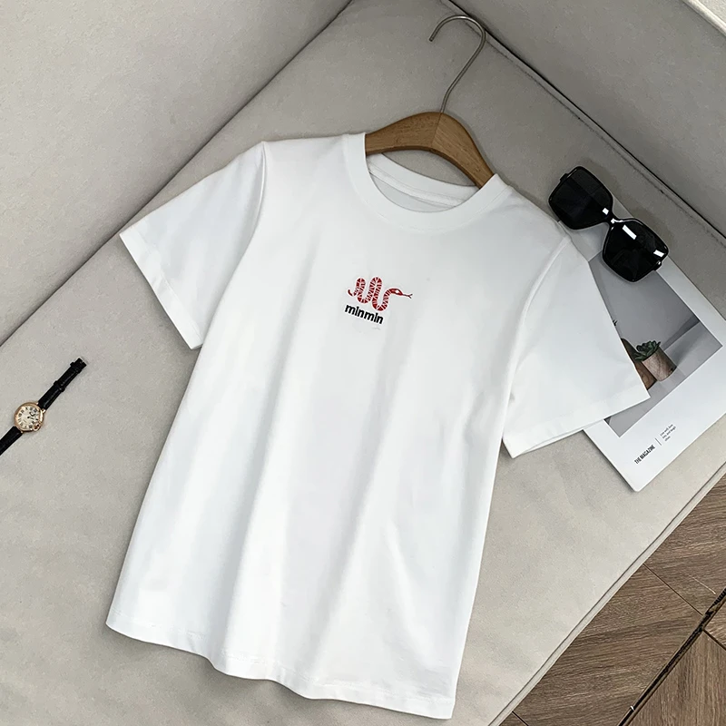 【南油子宸】夏季设计感字母白色圆领时尚百搭短袖t恤女800325