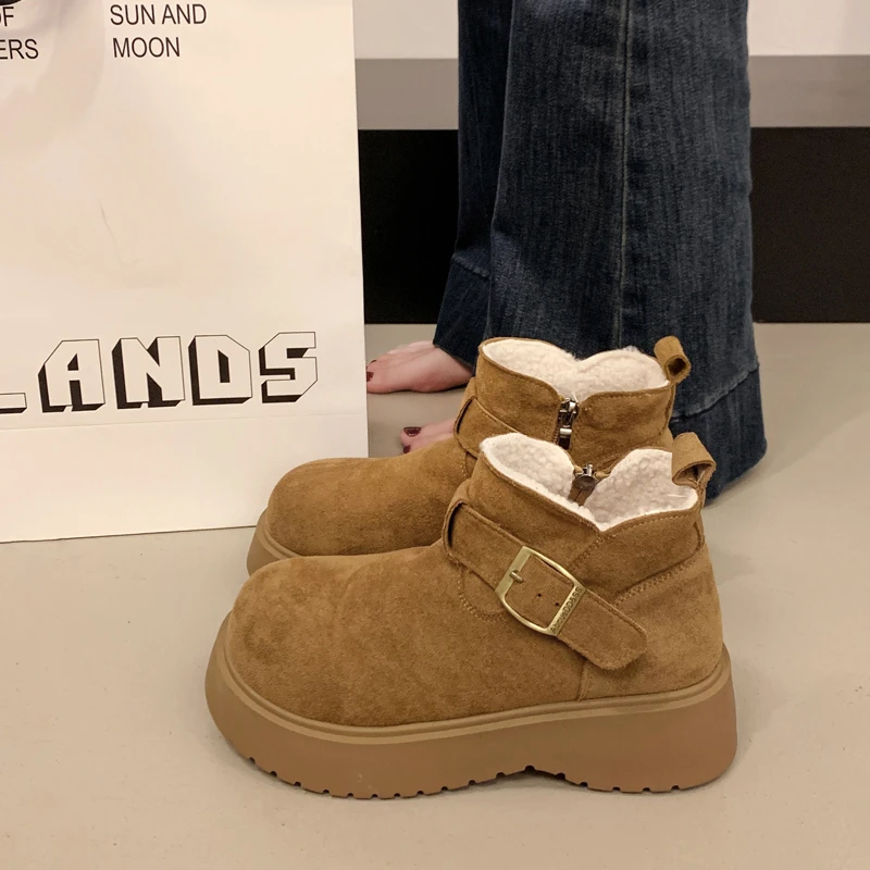 英伦风女款厚底雪地靴冬季2025新款加绒保暖高帮勃肯棉鞋子马丁靴