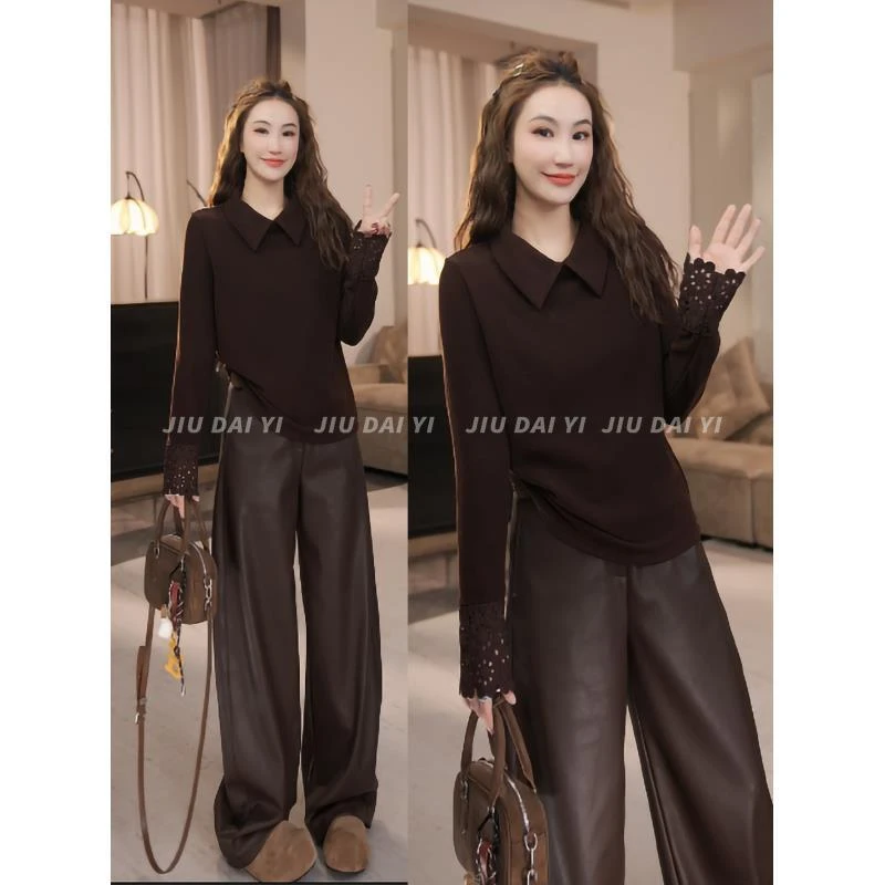 玖黛衣【年度神器】冬季翻领双面绒百搭简约长袖T恤TXP47196