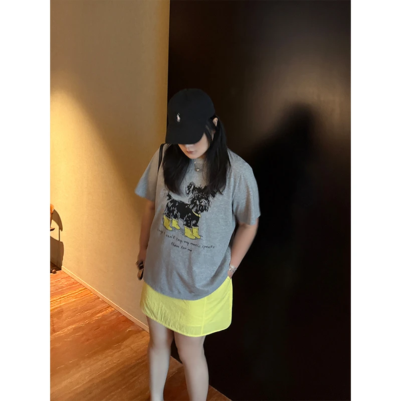 铅笔小鑫大码女装 俏皮减龄 卡通小狗 街头感 显瘦印花T恤