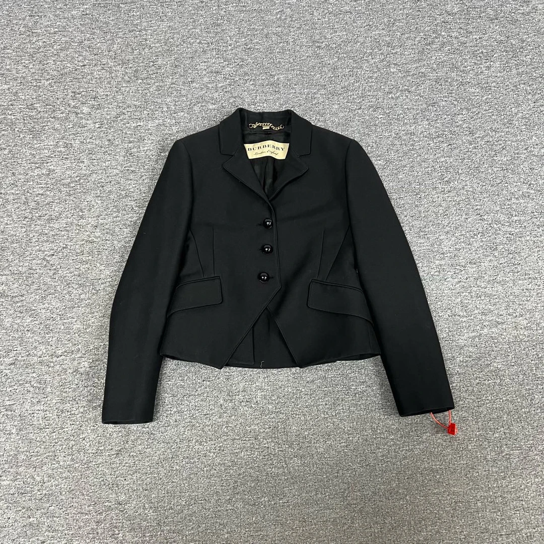99新 BURBERRY/博柏利 黑色 羊毛 西装外套 衣长56 UK6