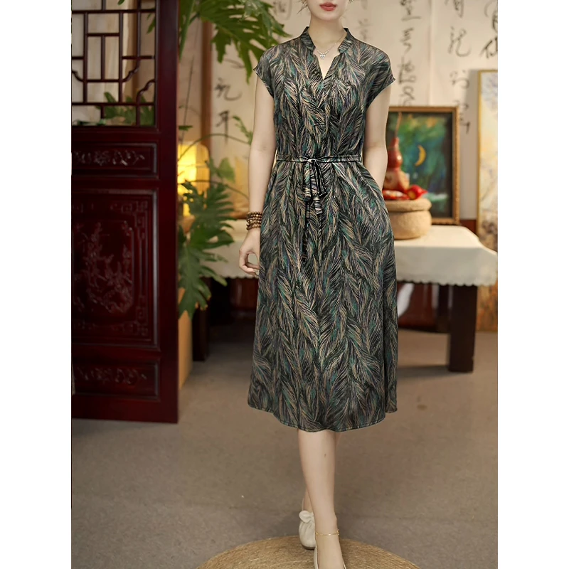 【羽舞云绡】25年新款真丝桑蚕丝连衣裙端庄大气拼色薄款立夏12563