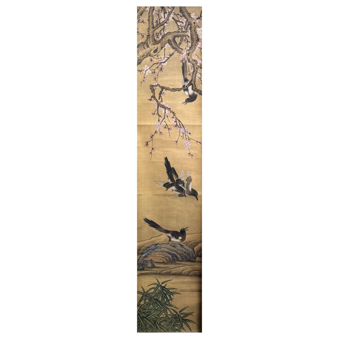 佚名 桃花四喜 立轴 163×30cm约4.5平尺；