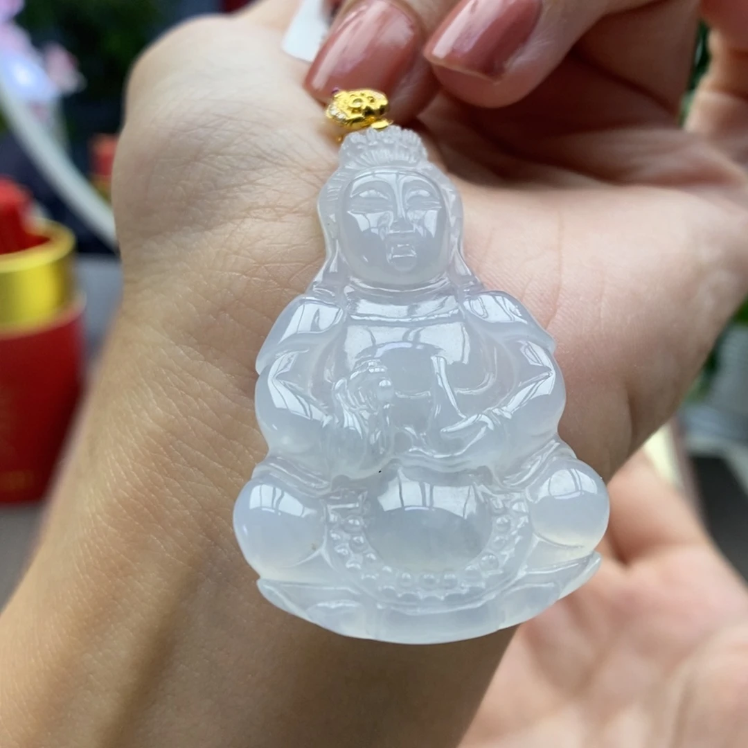 翡翠18K金镶嵌颈饰吊坠44