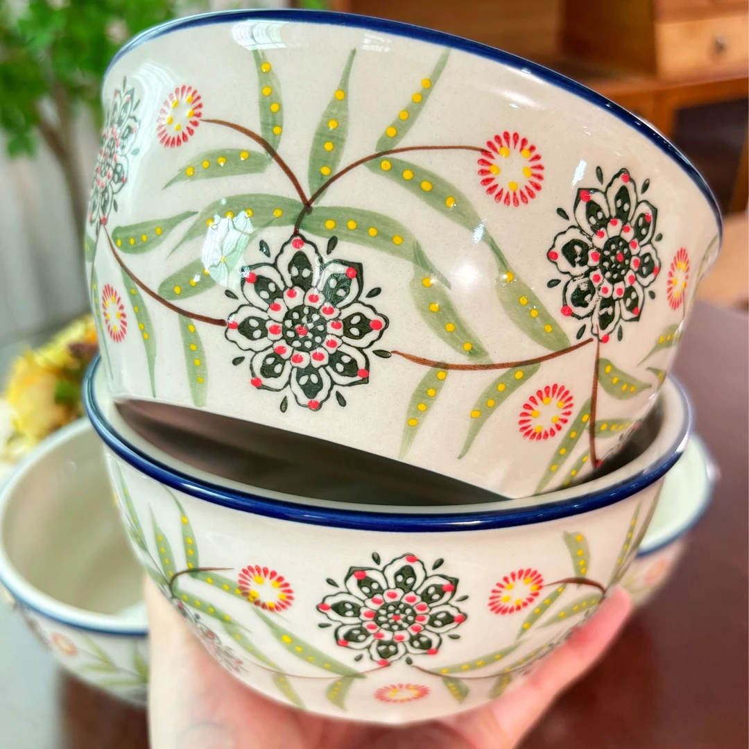 法式田园风面碗釉下彩面碗拉面碗好看的面碗沙拉碗汤碗高温陶瓷碗