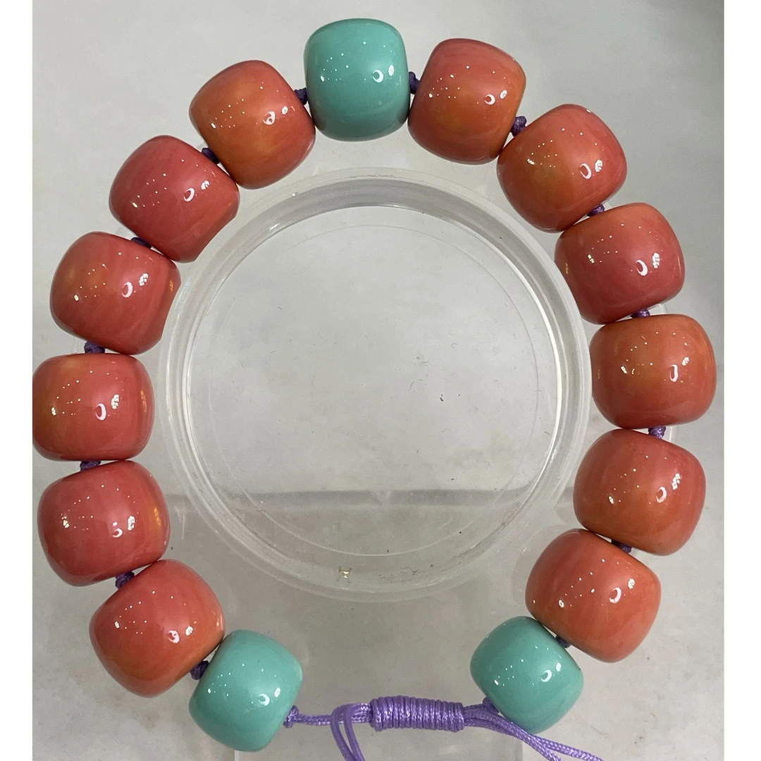 非金属珐琅手链 沫沫色 光面带蓝珠 手链