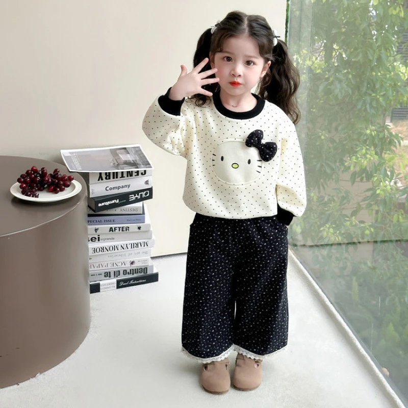 新疆西藏包邮女童春秋装韩版时尚圆点套装2025新款小女孩甜美卡通