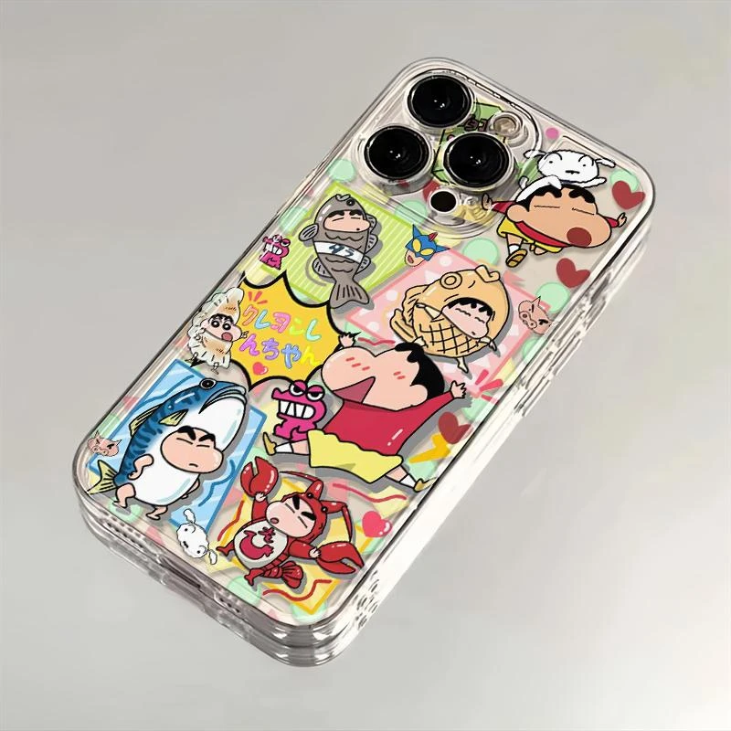 百变蜡笔小新适用iPhone16手机壳华为荣耀透明小米15VIVO防摔OPPO
