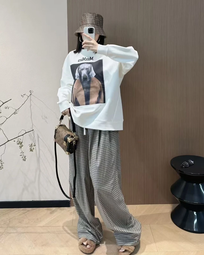 未使用 MaxMara 橙子专属 猎犬狗动物印花圆领长袖卫衣男女同款