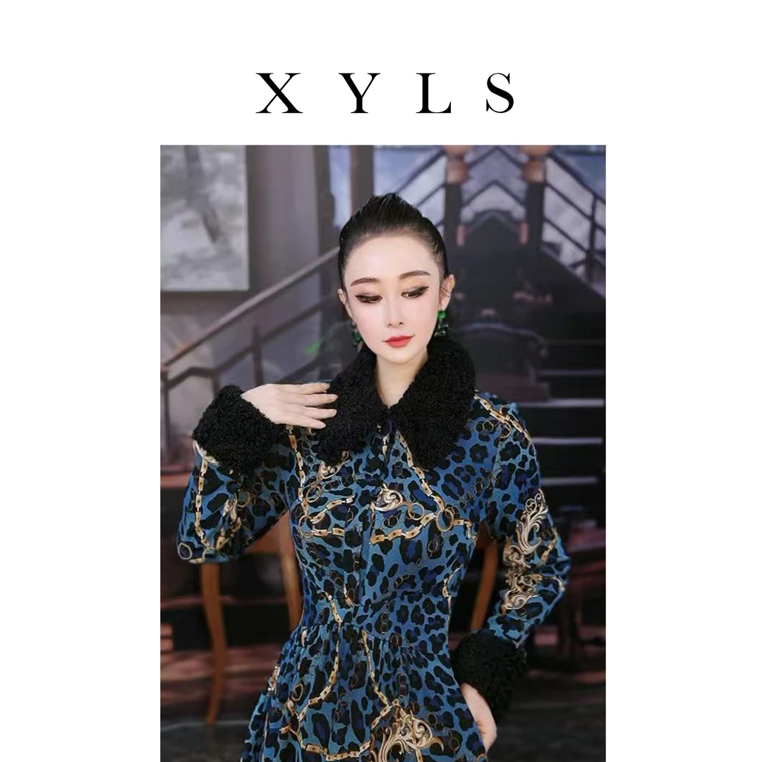 加绒弹力网纱连衣裙秋冬T006990