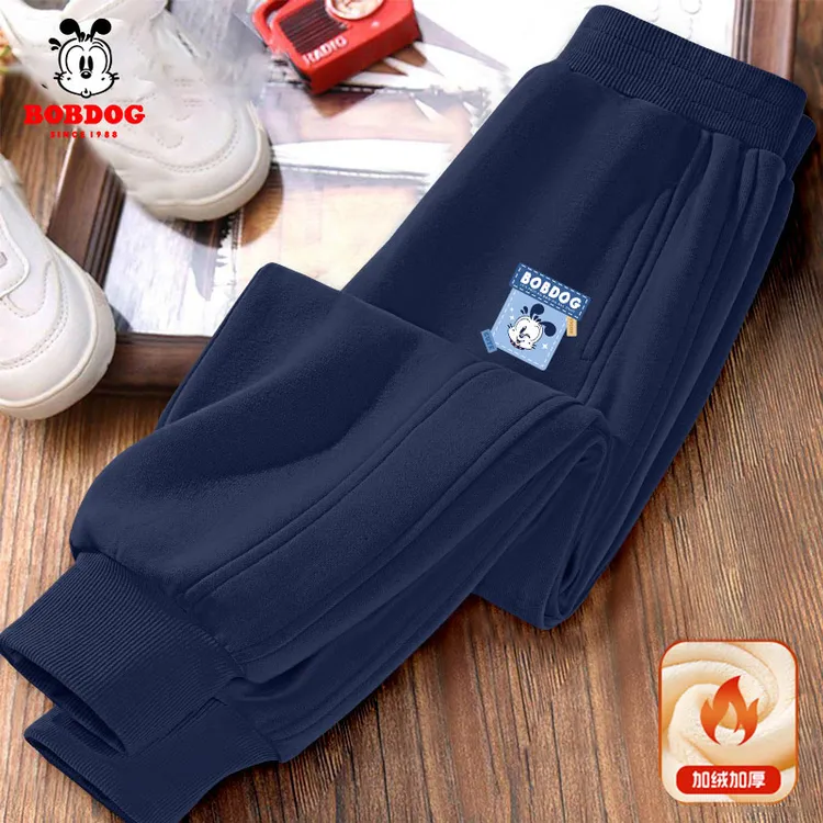巴布豆卡乐男童加绒裤子秋冬款儿童加厚运动裤帅气小男孩保暖卫裤