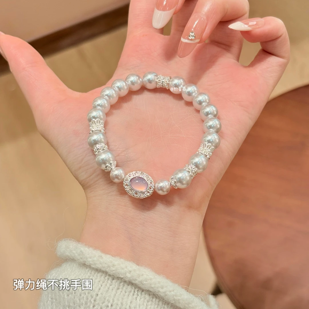 钛钢仿珍珠手链 【曼塔玫瑰】原创新中式设计款百搭手工可调节手链