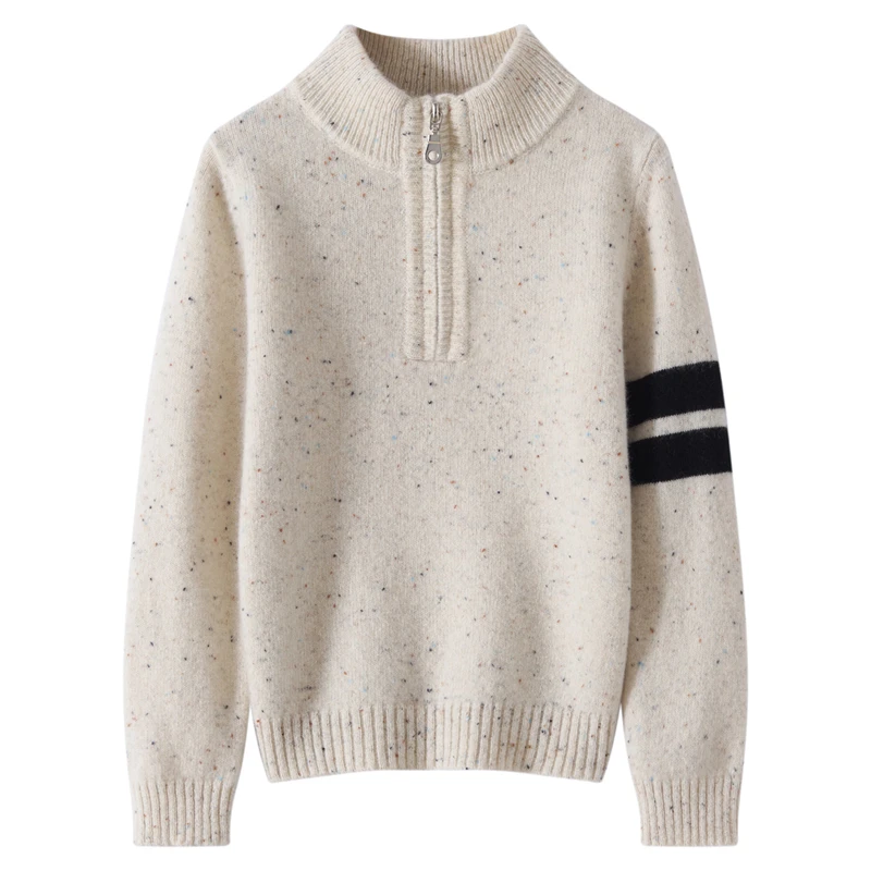 【100%纯羊毛】儿童半高领拉链毛衣男女童彩点设计保暖亲肤针织衫