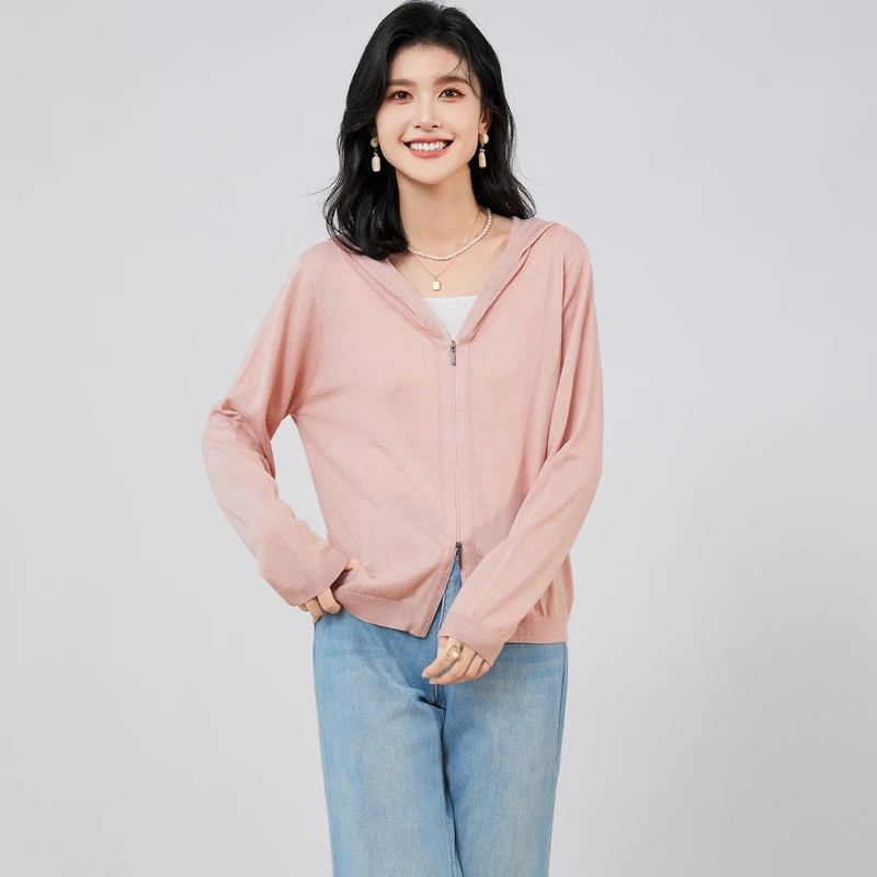 2025年拉链连帽卫衣针织开衫女式针织衫通勤百搭W8A82178
