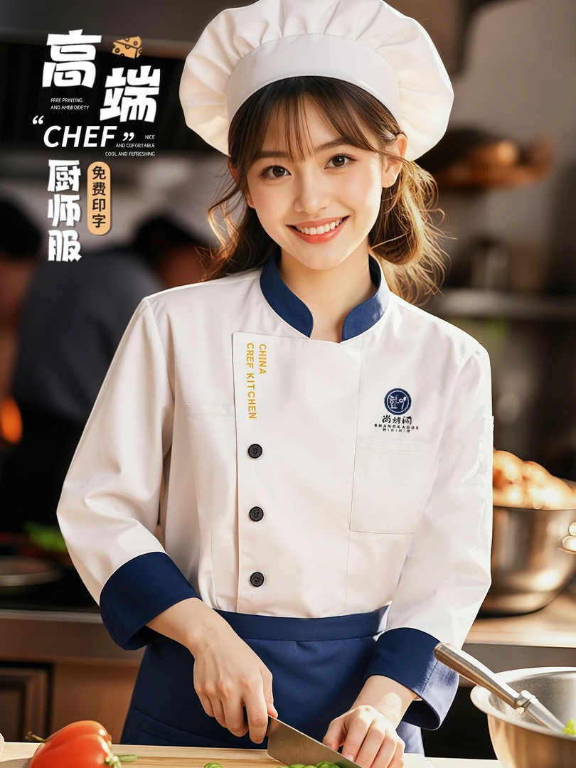 2025高端厨师短袖男秋冬季酒店餐厅饭店食堂厨师厨师工作服秋冬款