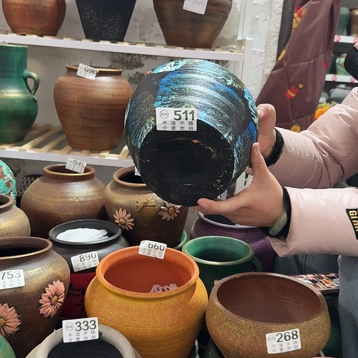 瑕疵彩绘坛子511高度20口径15