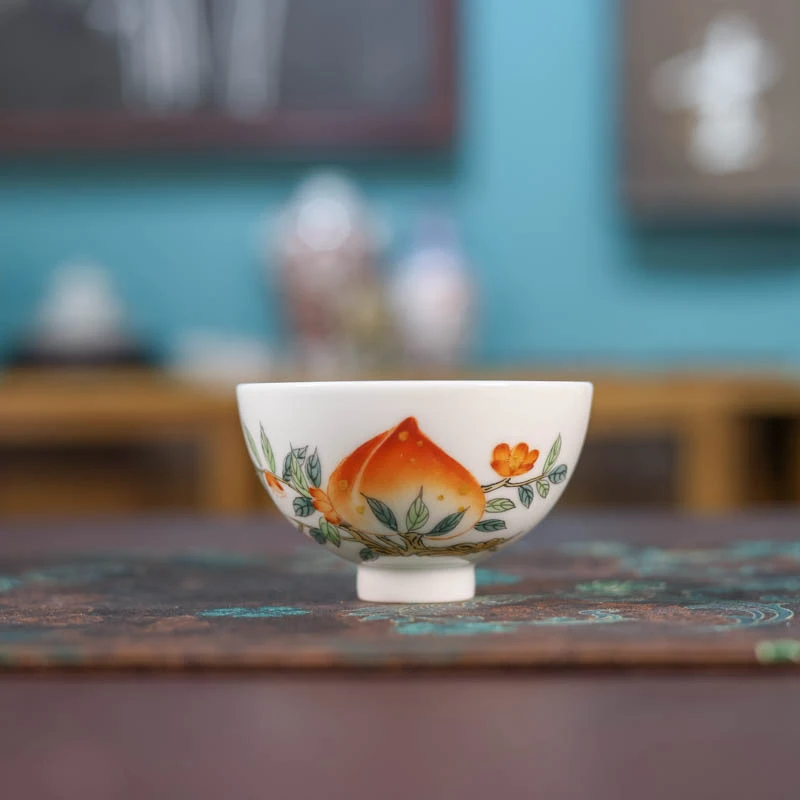【阿茶】立勤堂粉彩桃子鸡心杯（FLP-B-008）