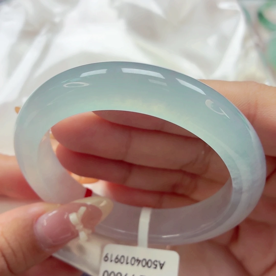 翡翠未镶嵌手镯68冰清玉洁荔枝冻白月光52.8-37