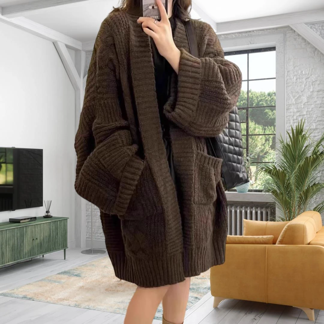 秋冬装新款韩国ins慵懒风大板型毛衣针织衫开衫中长款外套
