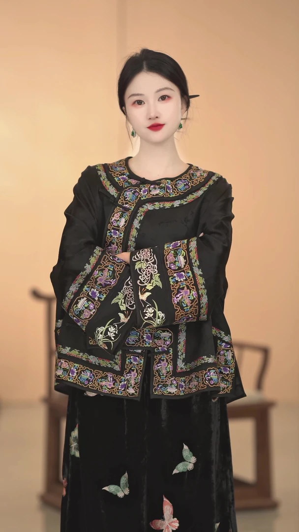【莫相识】黑色刺绣秋冬百搭复古冬季外套气质新中式中国风中式长袖