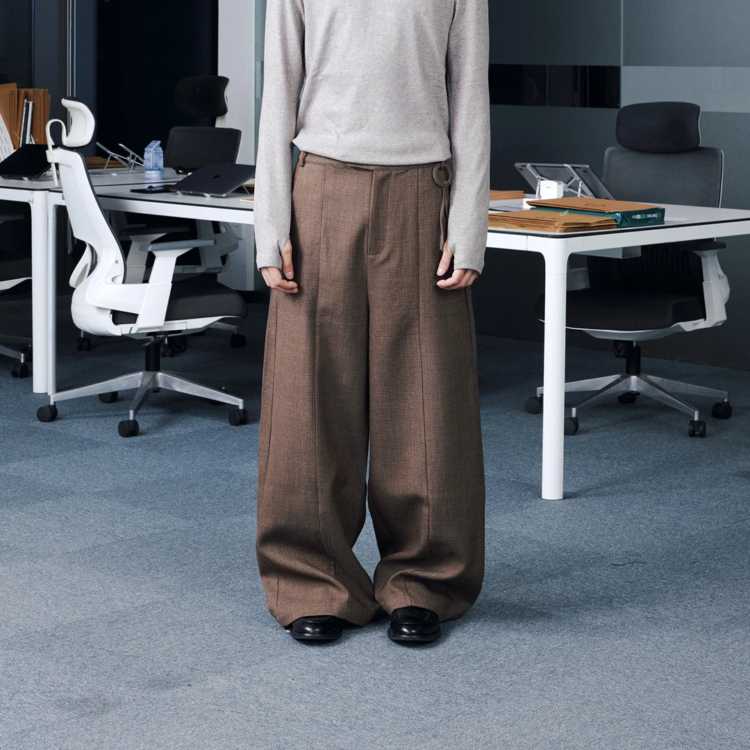 OaOO挂饰廓形西裤休闲通勤宽松长裤直筒阔腿垂感时尚男