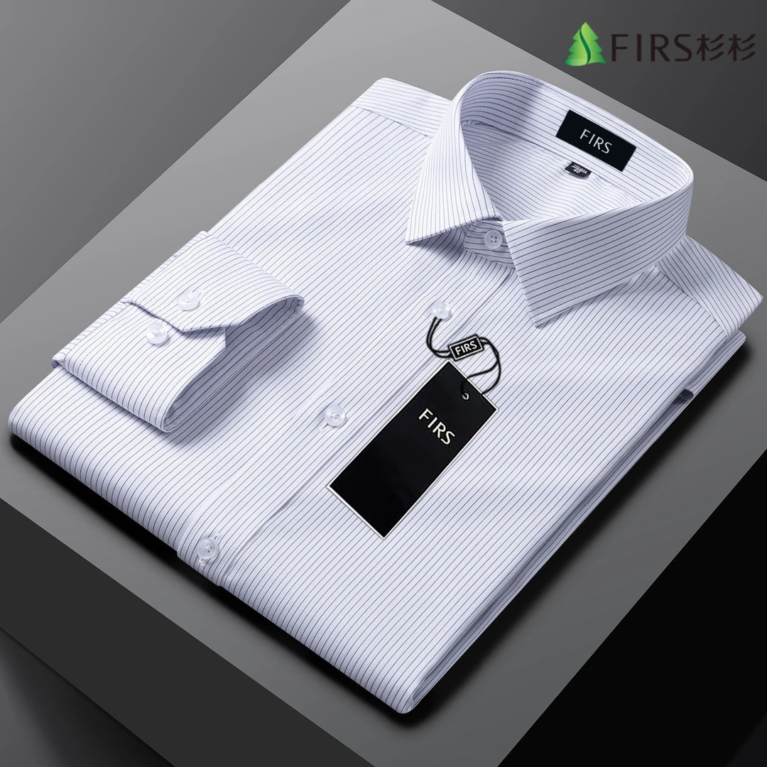 【抗皱莫代尔】杉杉长袖衬衫男款藏青色秋季休闲条纹舒弹免烫衬衣男