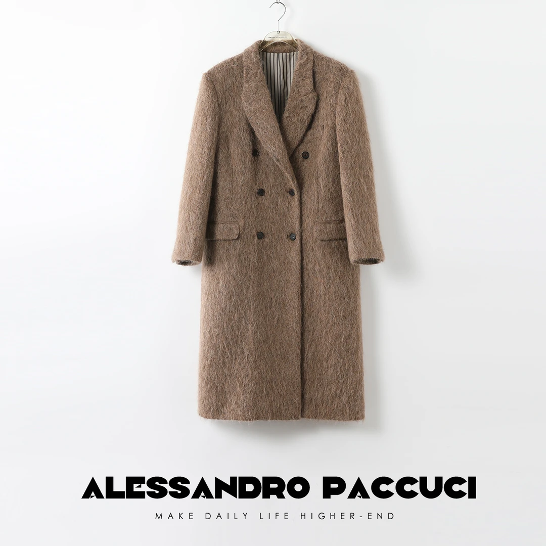 AP洛哥24698【黑标系列】进口绵羊毛羊驼毛双排扣长毛西装式大衣