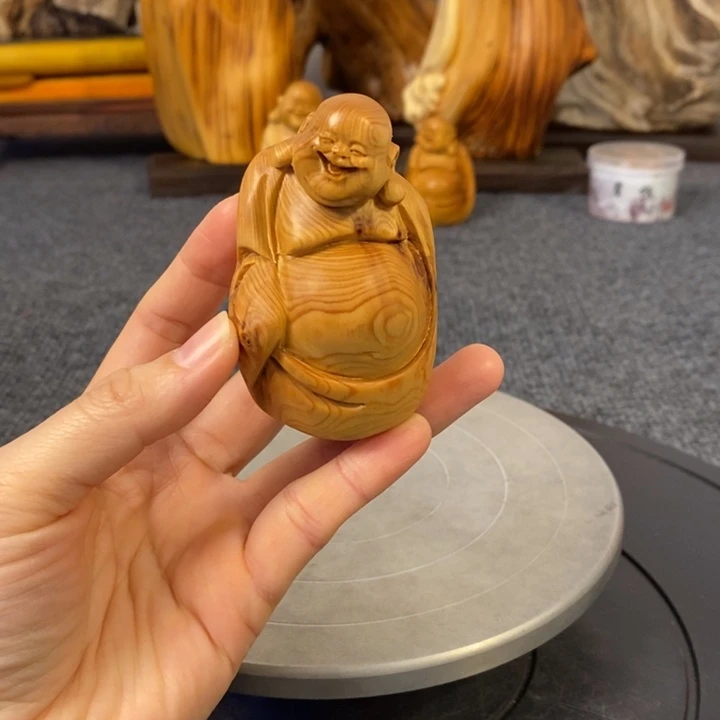 柏木（崖柏）稳**券崖柏弥勒佛手把件小摆件