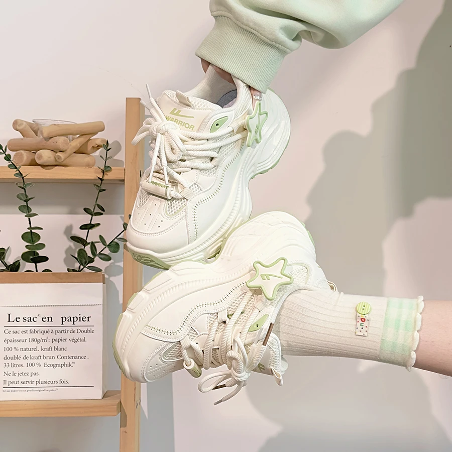 回力薄荷绿老爹鞋女2025新款网面透气休闲鞋时尚百搭厚底运动鞋女