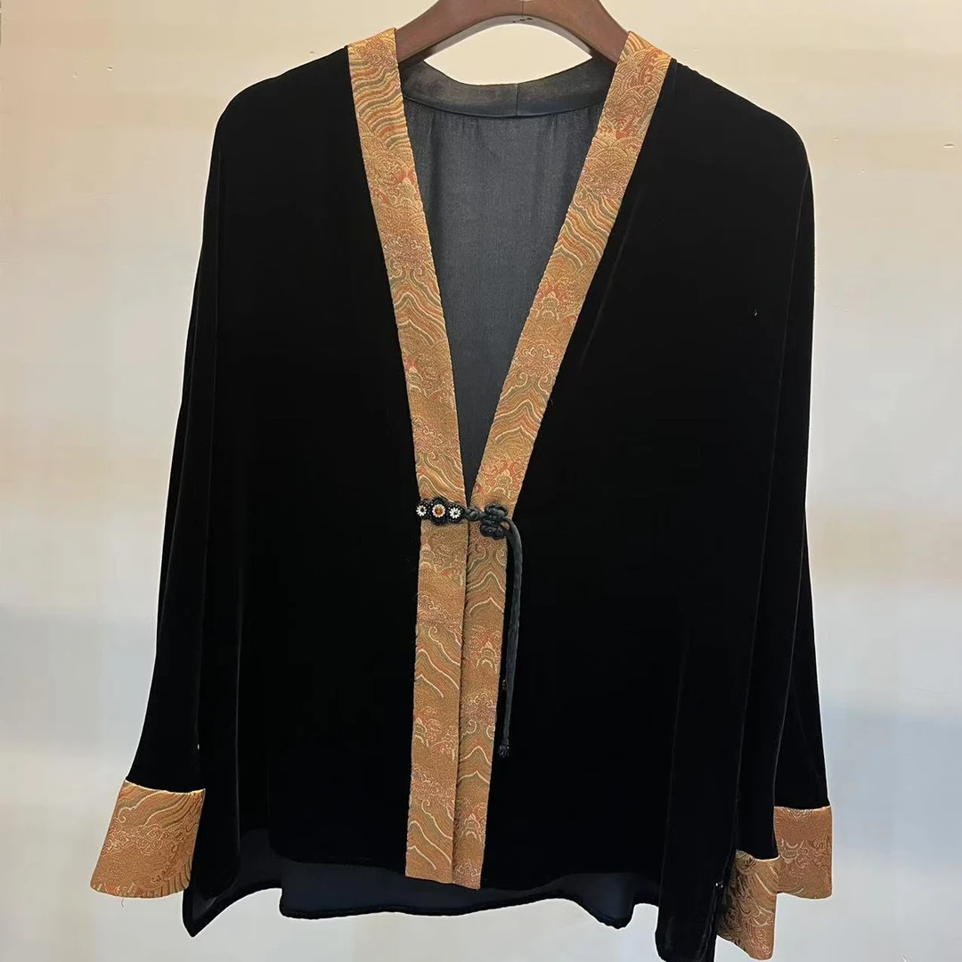 Q322910宋锦真丝绒外套小茶服 桑蚕丝