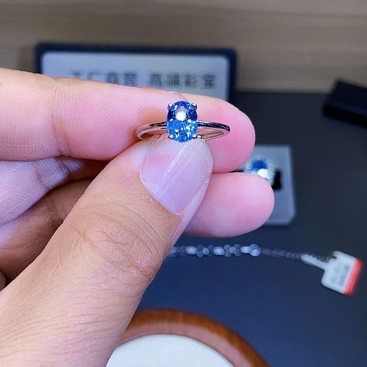 海蓝宝石银S925镶嵌戒圈