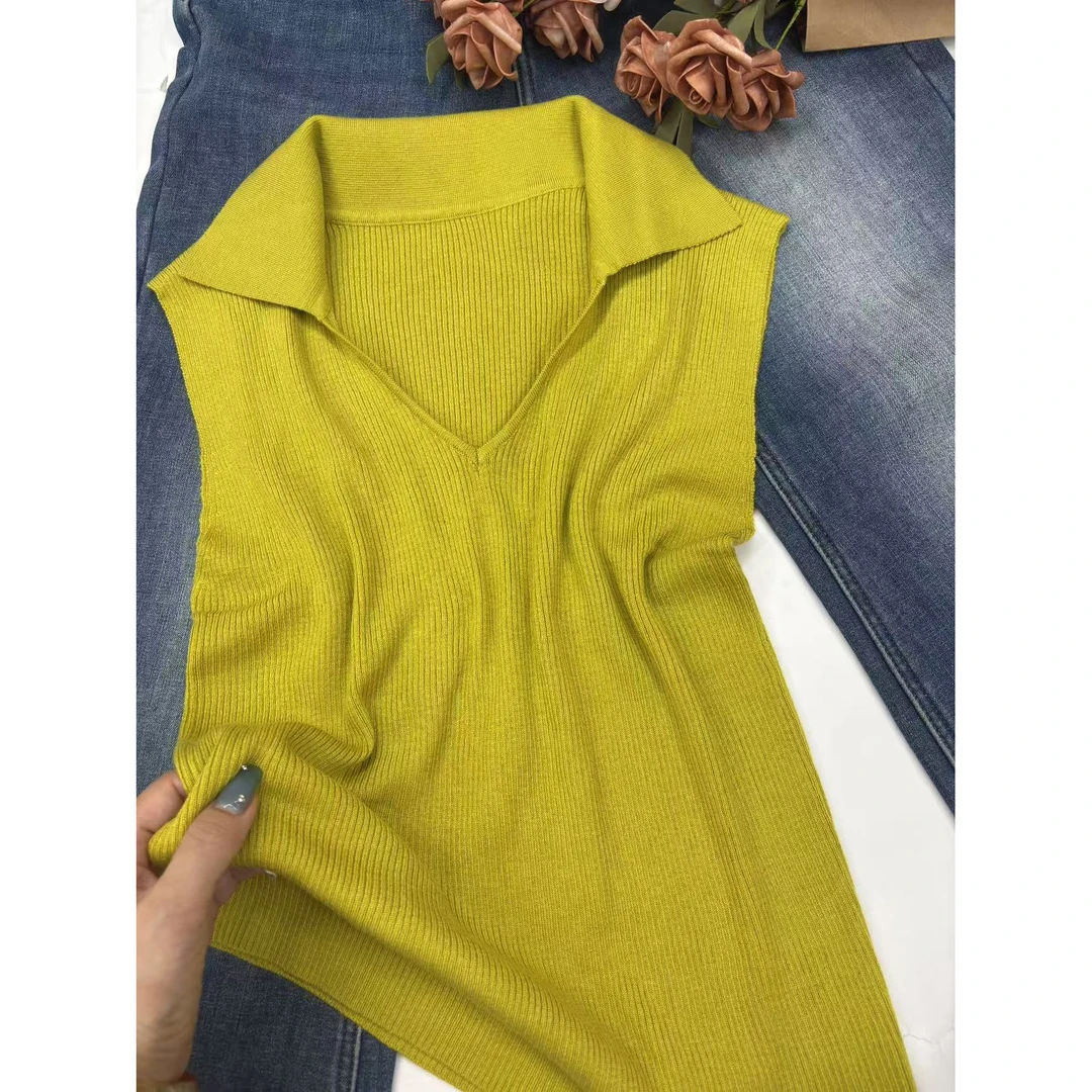 玉姐家弹力翻领无袖上衣气质显瘦女款 新选f1322 J03525