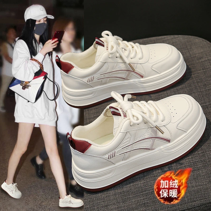 新款2025秋季小白鞋厚底韩版学生板鞋百搭加绒透气女鞋ins