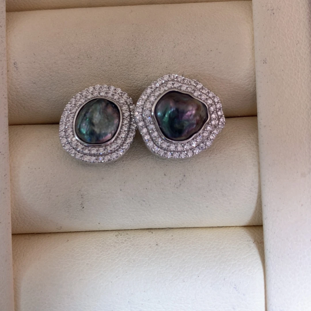 银S925镶嵌海水珍珠耳饰