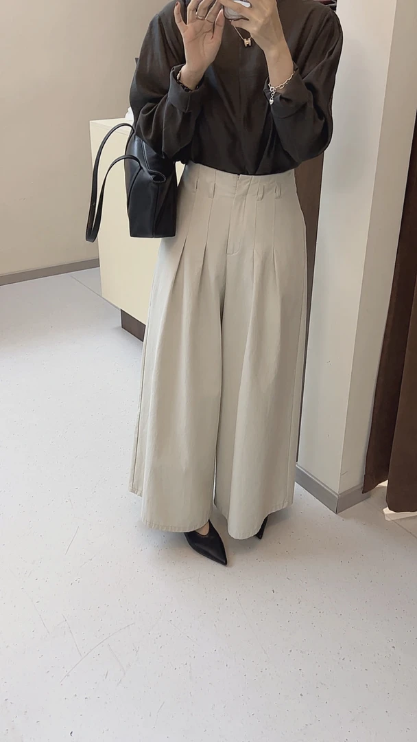 燕子家高腰宽松九分休闲阔腿裤简约