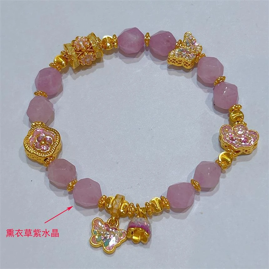 【瑶瑶专享】足金999投资金 无氰硬金小蛮腰紫切面水X晶手链HJS1732