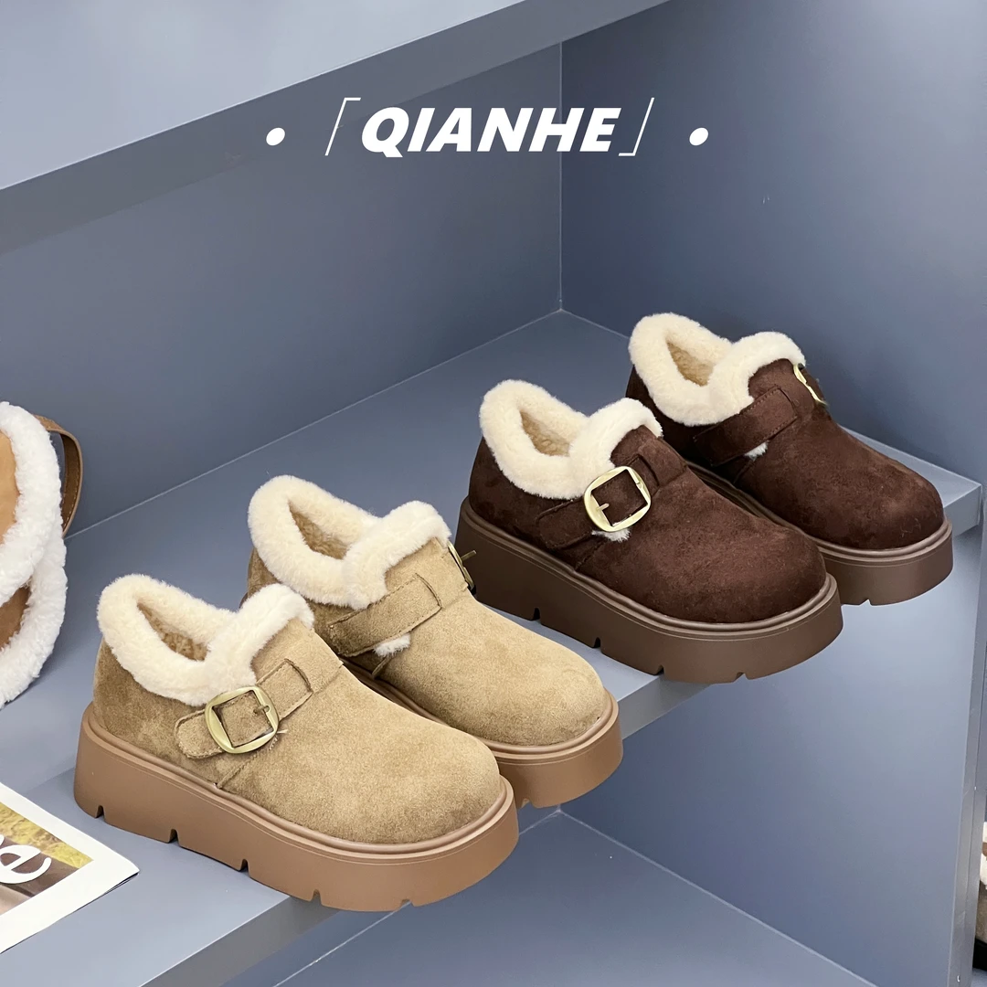 「Qan'h千合女鞋」•厚底勃肯鞋女2025冬季加绒保暖棉鞋（9966）