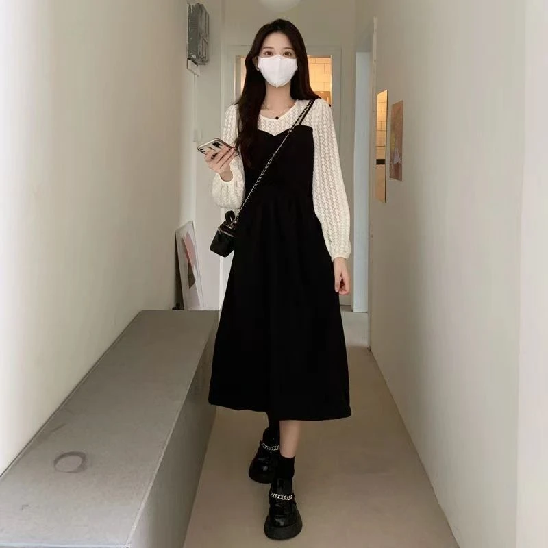 （现货）春秋季新款大码法式黑色连衣裙女胖妹妹收腰显瘦A字裙1197