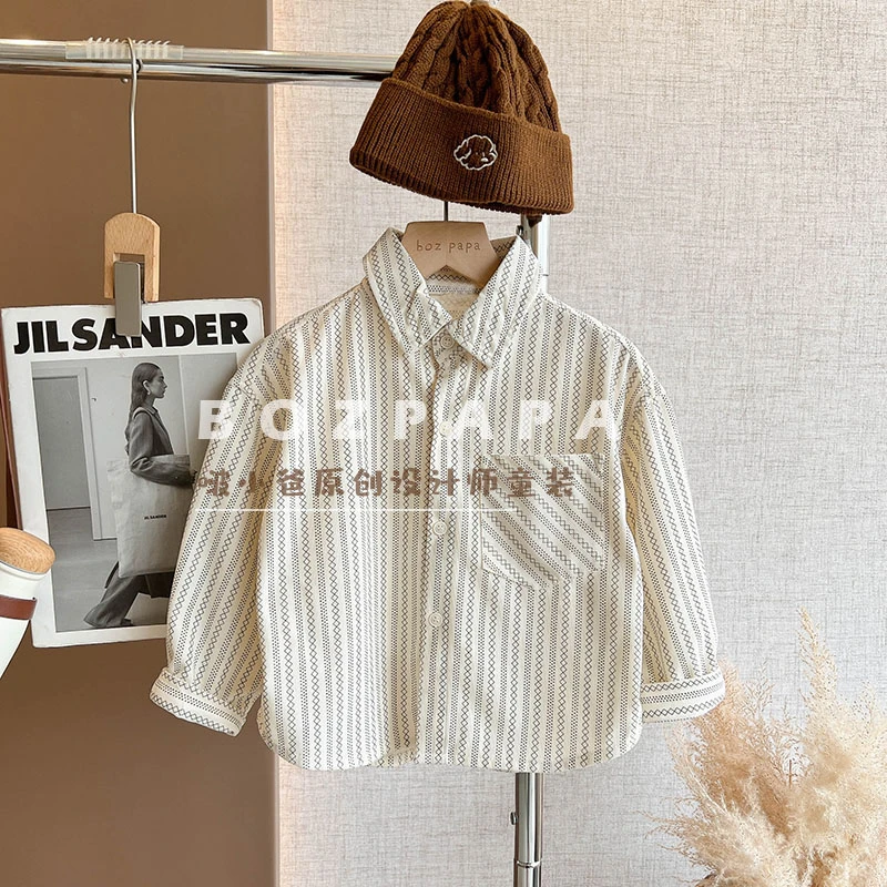 【波浪线】春秋季新款设计感衬衫淘文艺男童衬衫长袖春秋洋气衬衣